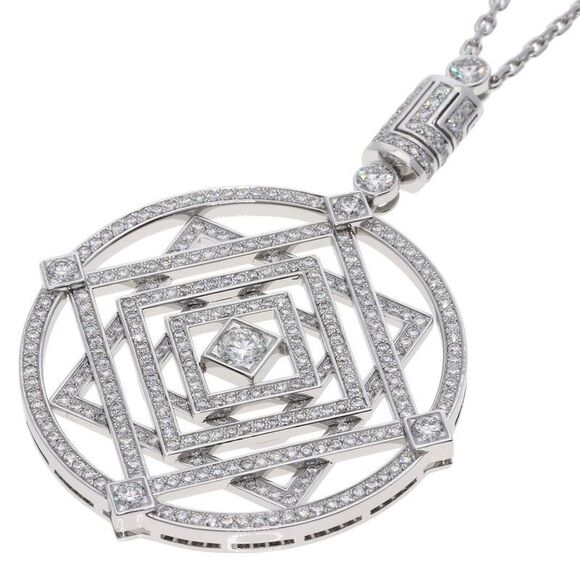 Cartier India Mystery Crown Diamond Necklace 18K White Gold Ladies - Picture 2 of 9